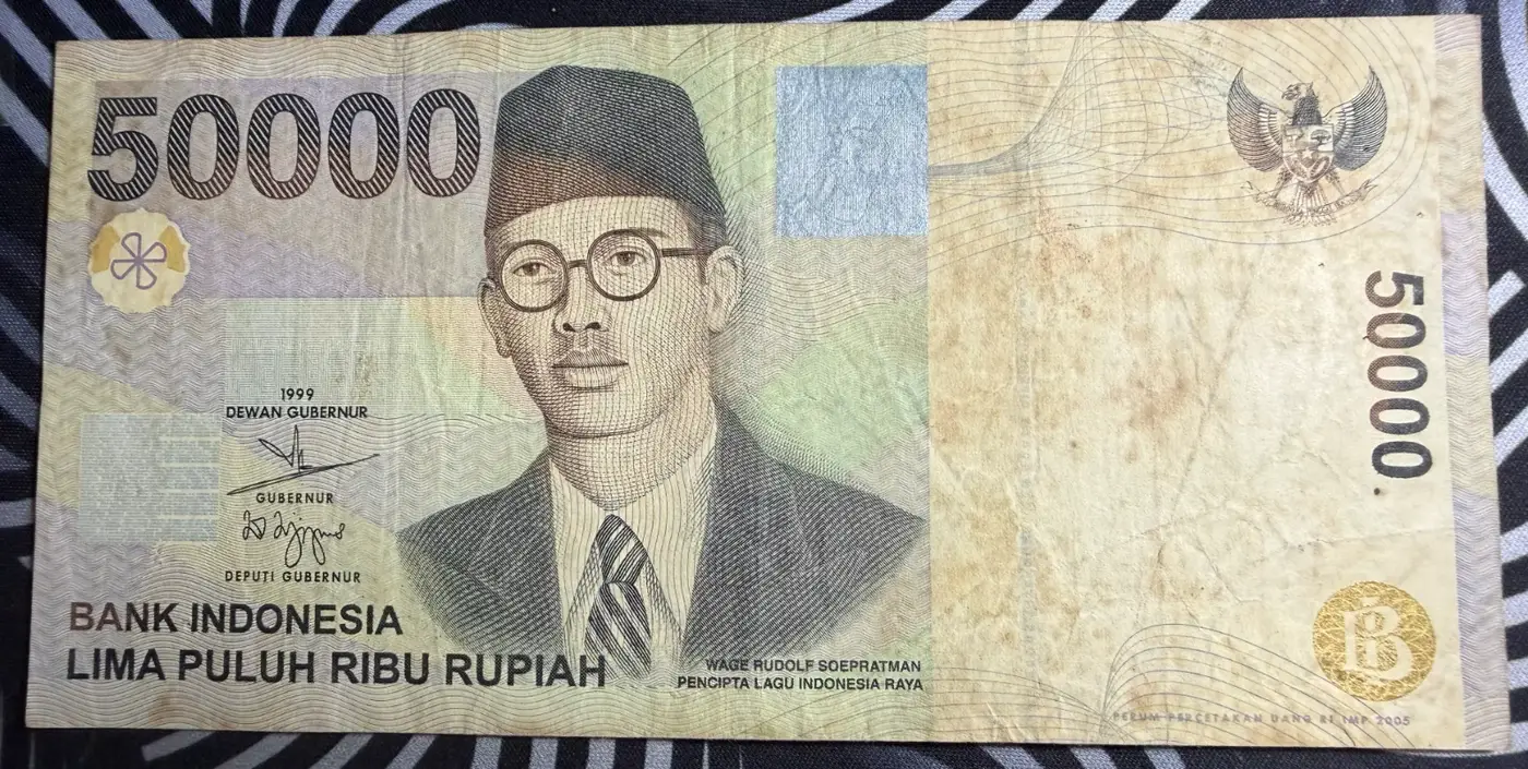 Uang Kertas Rp 50.000 WR Soepratman (1999) - Pengibaran Bendera - uang kuno Indonesia asli - foto 1